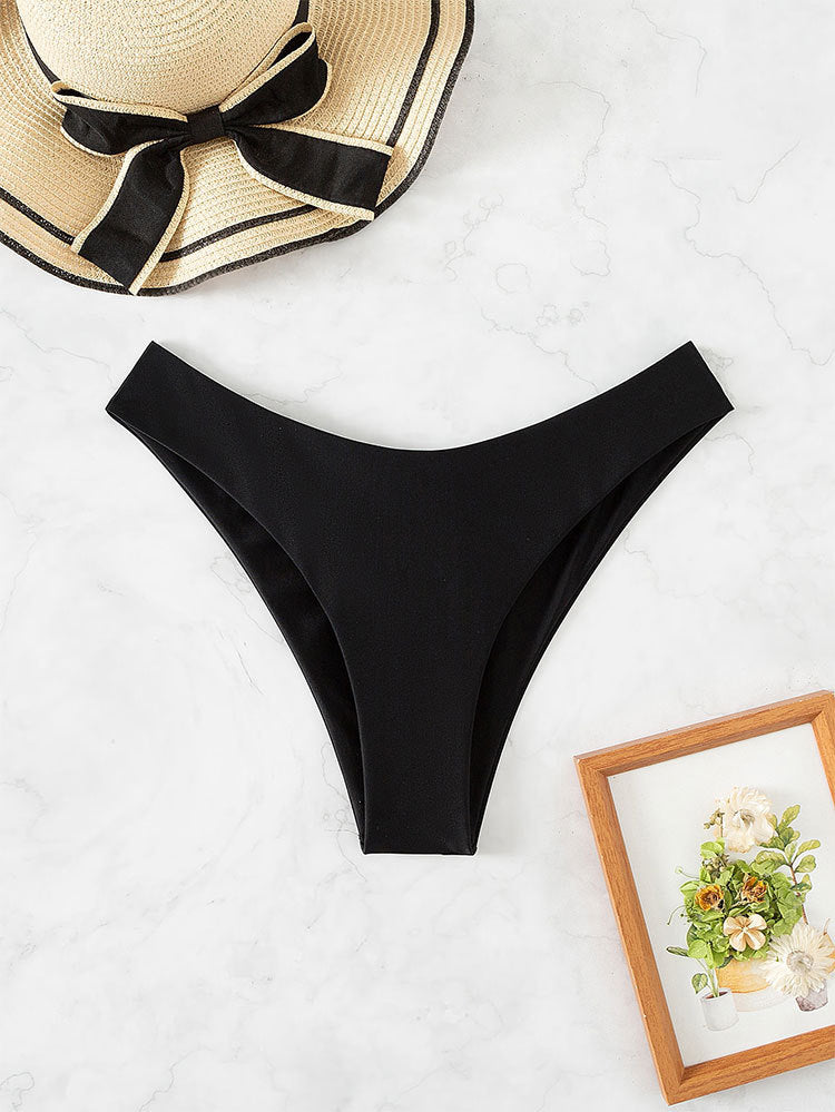 pure color women's sexy two-piece bikini V-shaped bottom fashionable swimsuit