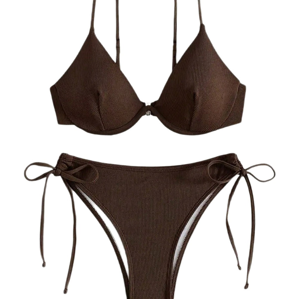 Solid color collar bikini set