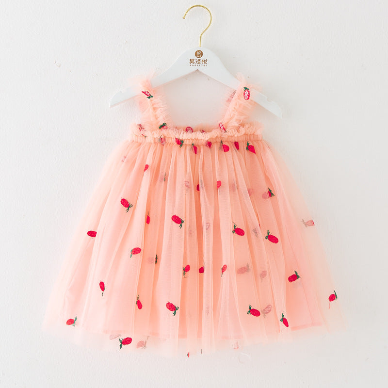 INS Summer New Style Strap Girls Dress Embroidered Sweet Tulle Dress Children's Formal Dress Princess Dress Wholesale