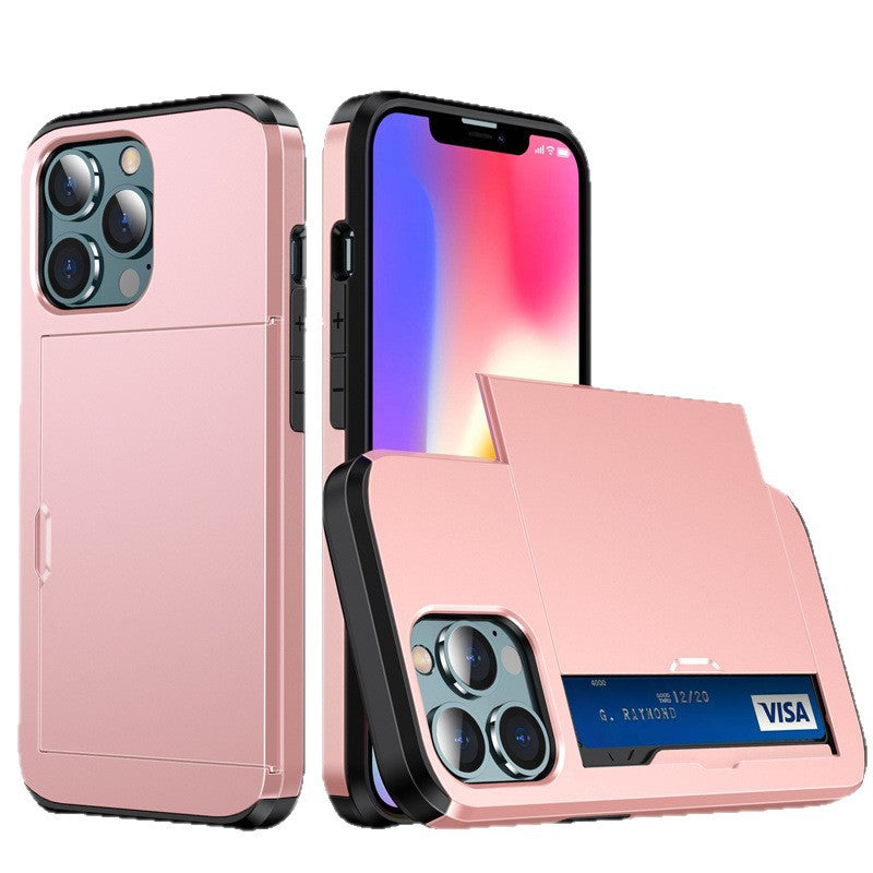Suitable for iPhone 17 ProMax phone case Apple 16 slide push card insert 14 15 anti drop protective cover
