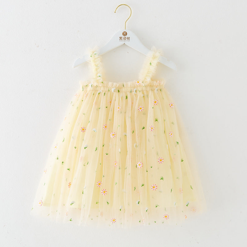 INS Summer New Style Strap Girls Dress Embroidered Sweet Tulle Dress Children's Formal Dress Princess Dress Wholesale