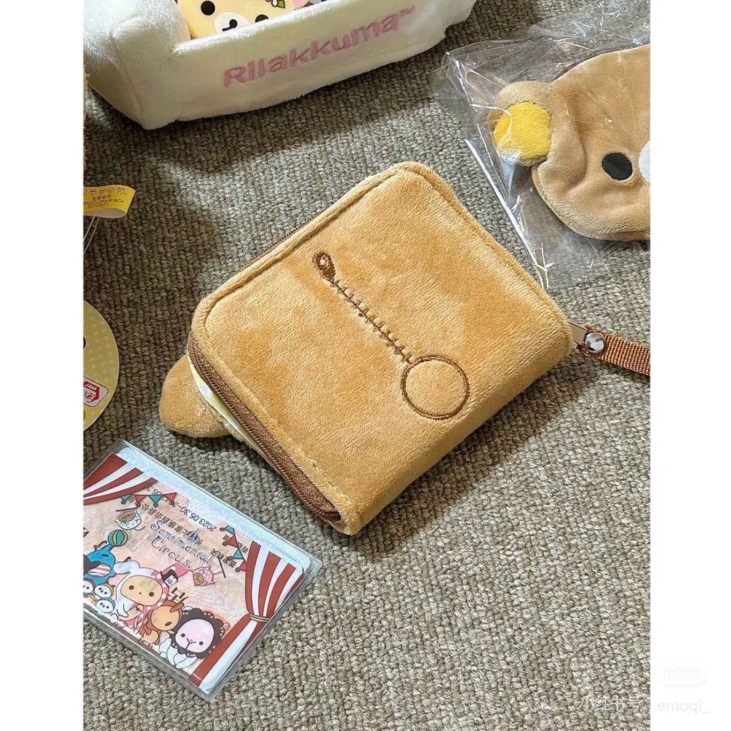 Cute Rilakkuma Plush Wallet, Kawaii Card Holder, Japanese Style Portable Cartoon Coin Purse with ID Storage, Feminine Design