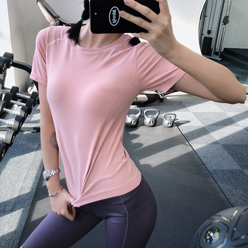 Sporty Women's Short Sleeve Fitted Quick-Dry Running Fitness T-Shirt Slim Fit Round Neck Wear