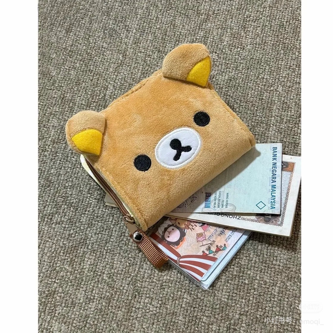 Cute Rilakkuma Plush Wallet, Kawaii Card Holder, Japanese Style Portable Cartoon Coin Purse with ID Storage, Feminine Design
