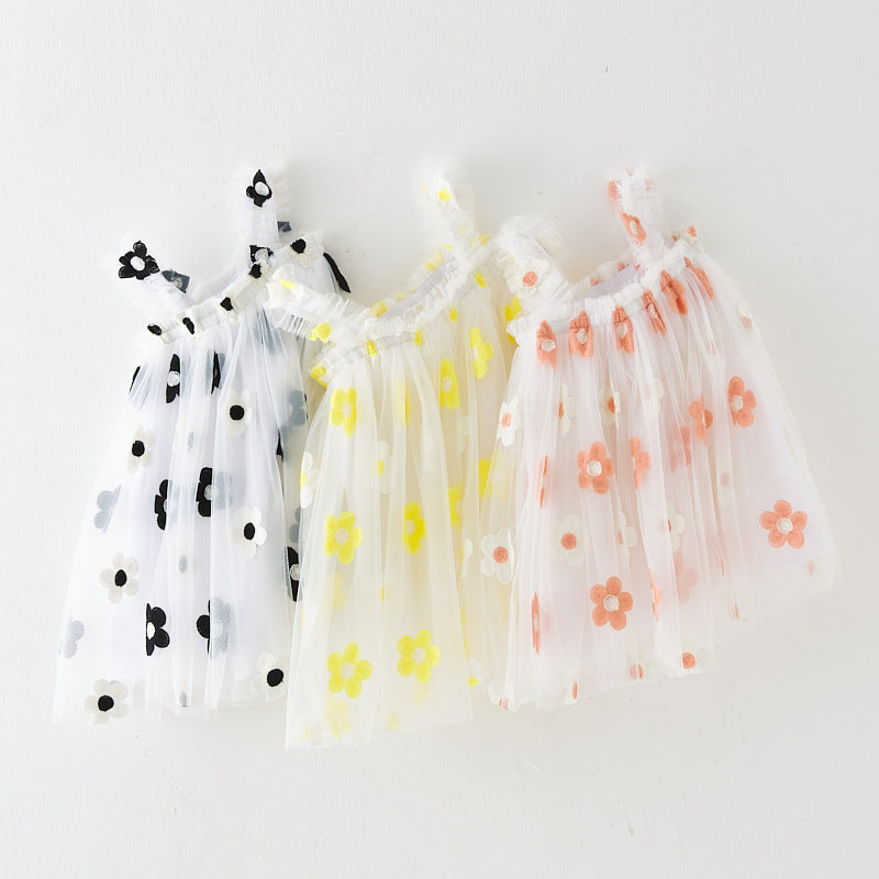 INS Summer New Style Strap Girls Dress Embroidered Sweet Tulle Dress Children's Formal Dress Princess Dress Wholesale
