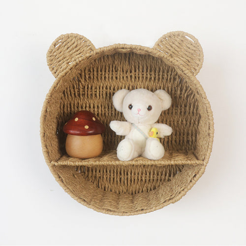 Cat Ear Eco-Friendly Paper Rope Woven Storage Rack Round Organizer Basket Wall-Mounted Cosmetic and Decorative Display Shelf