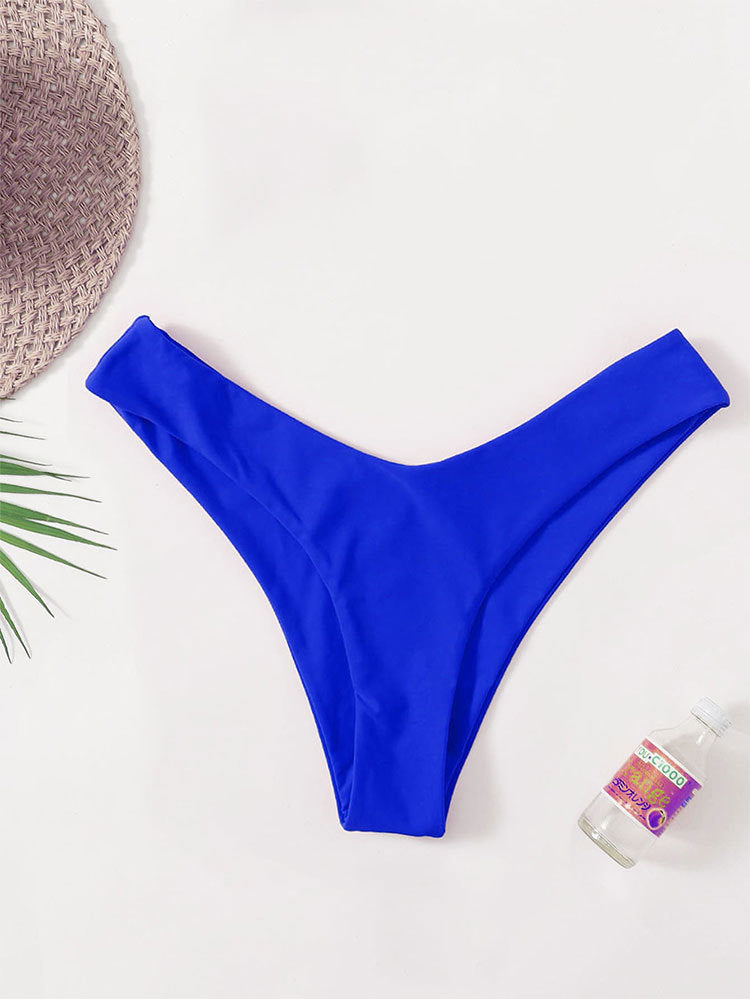 pure color women's sexy two-piece bikini V-shaped bottom fashionable swimsuit