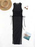 Mesh One-Piece Swimsuit for Women with Tie-Strap Transparent Beach Dress Cover-Up Swimwear