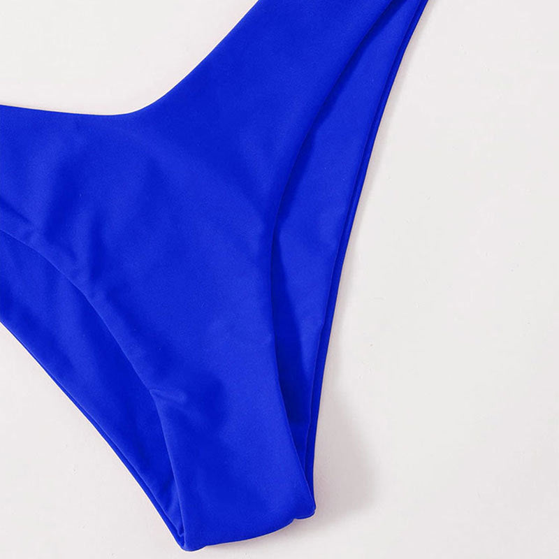 pure color women's sexy two-piece bikini V-shaped bottom fashionable swimsuit