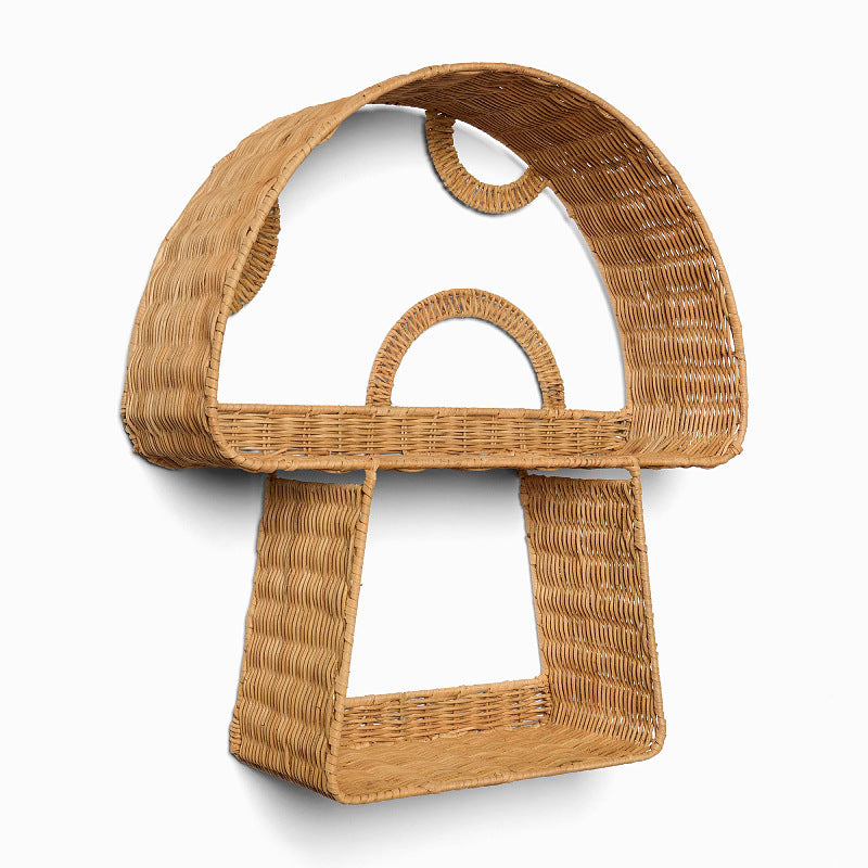 Natural Plant Vine Woven Mushroom Wall Shelf for Hotel, Guesthouse, and Showroom Decorative Floating Bracket Wall Rack