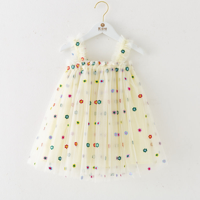 INS Summer New Style Strap Girls Dress Embroidered Sweet Tulle Dress Children's Formal Dress Princess Dress Wholesale