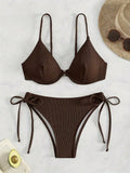 Solid color collar bikini set