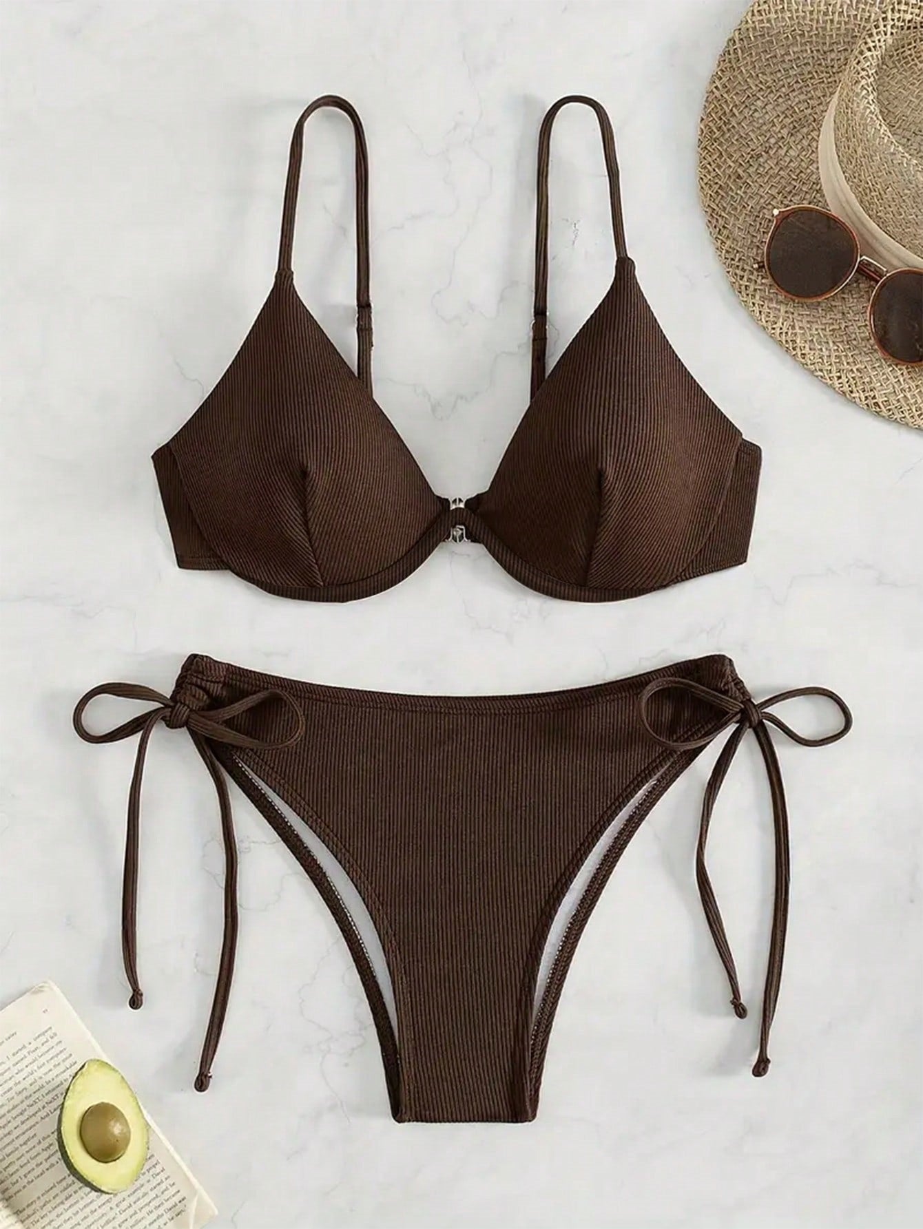 Solid color collar bikini set