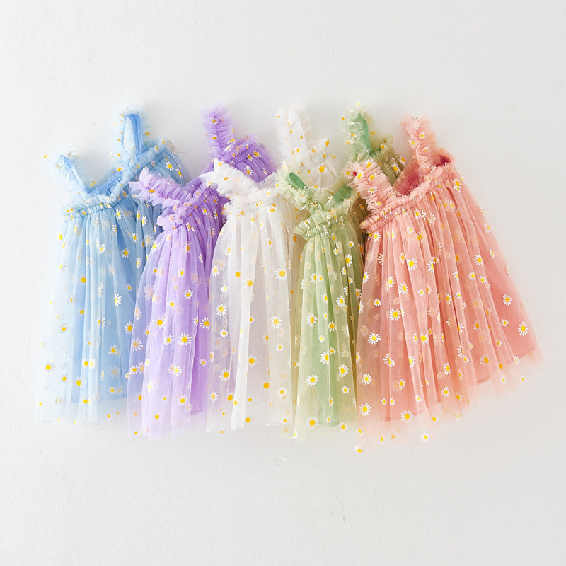 INS Summer New Style Strap Girls Dress Embroidered Sweet Tulle Dress Children's Formal Dress Princess Dress Wholesale