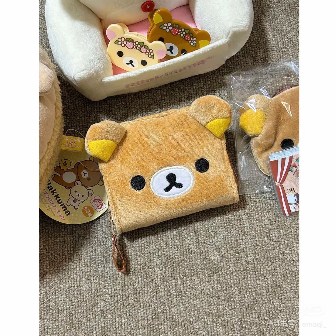 Cute Rilakkuma Plush Wallet, Kawaii Card Holder, Japanese Style Portable Cartoon Coin Purse with ID Storage, Feminine Design