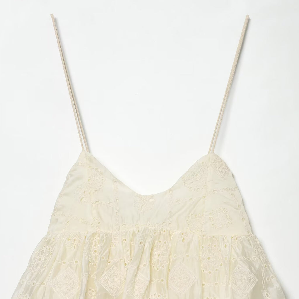 Spicy Girl Hollow Embroidered Bubble Short Top
