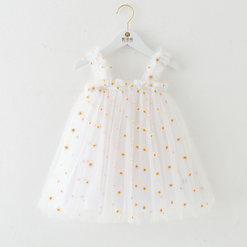 INS Summer New Style Strap Girls Dress Embroidered Sweet Tulle Dress Children's Formal Dress Princess Dress Wholesale