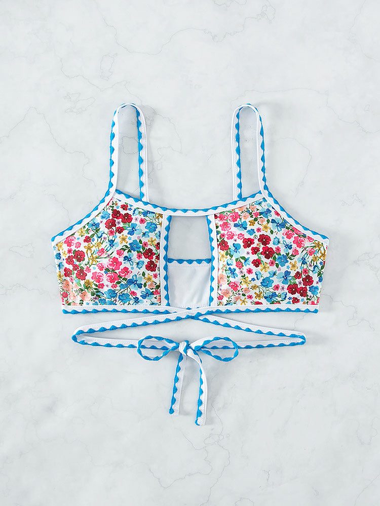 small floral print bikini with tie-back design