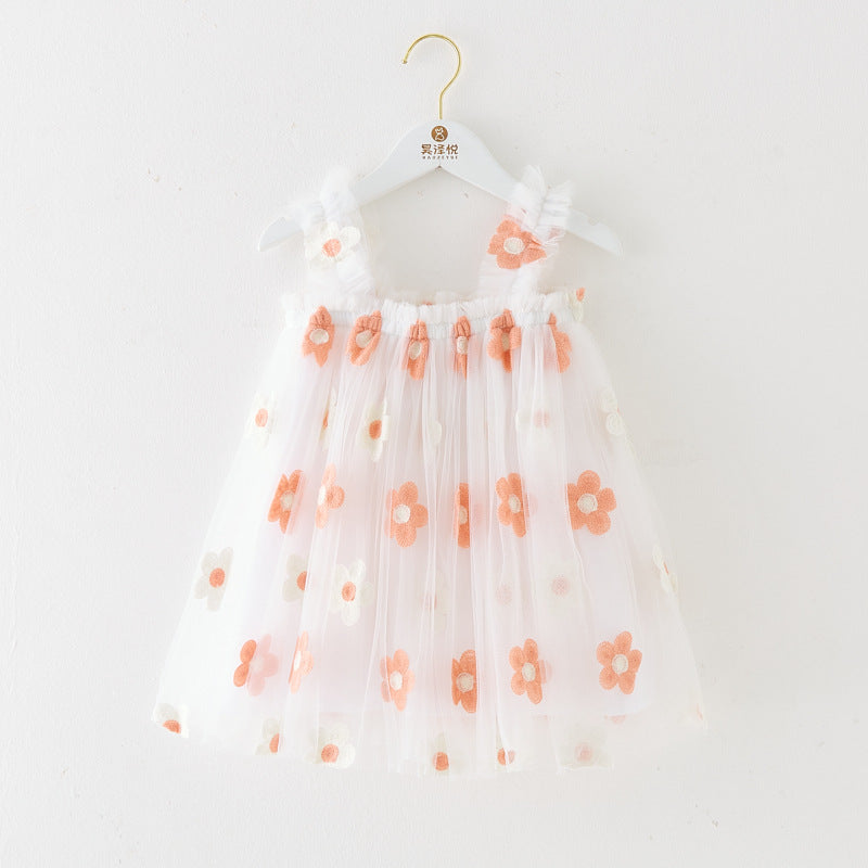 INS Summer New Style Strap Girls Dress Embroidered Sweet Tulle Dress Children's Formal Dress Princess Dress Wholesale