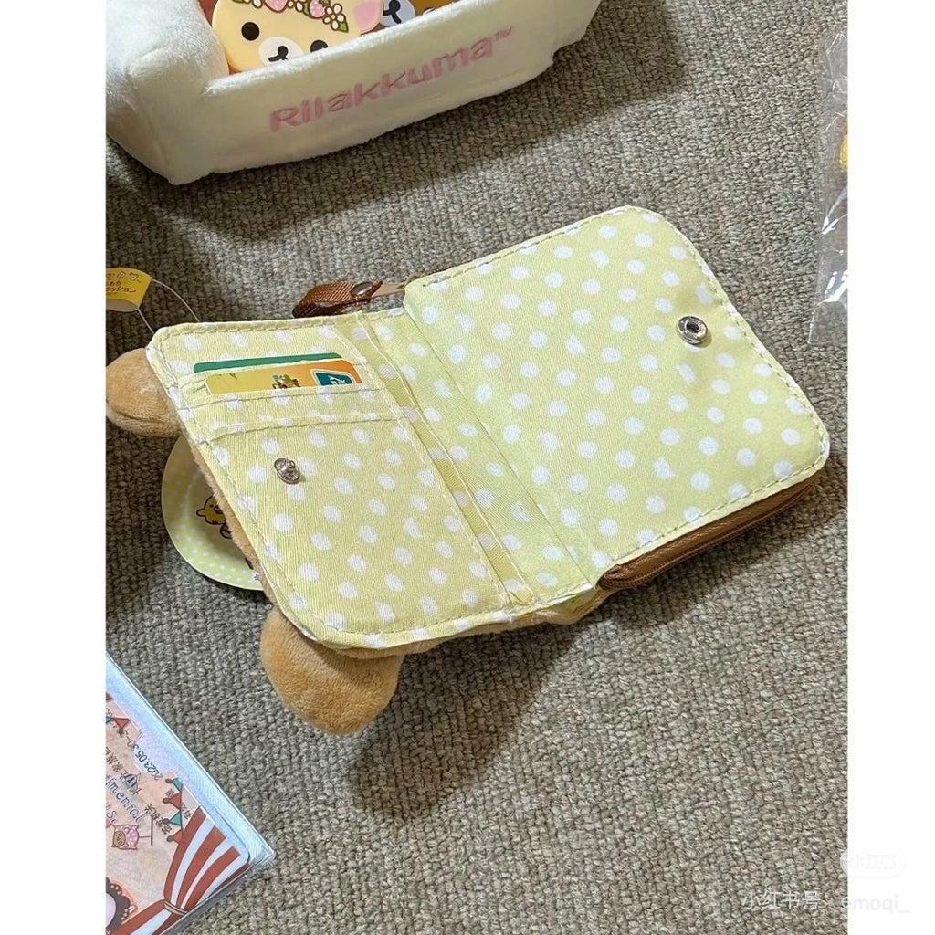 Cute Rilakkuma Plush Wallet, Kawaii Card Holder, Japanese Style Portable Cartoon Coin Purse with ID Storage, Feminine Design
