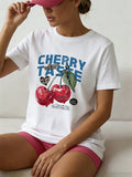 Cherry letter printed pure cotton T-shirt