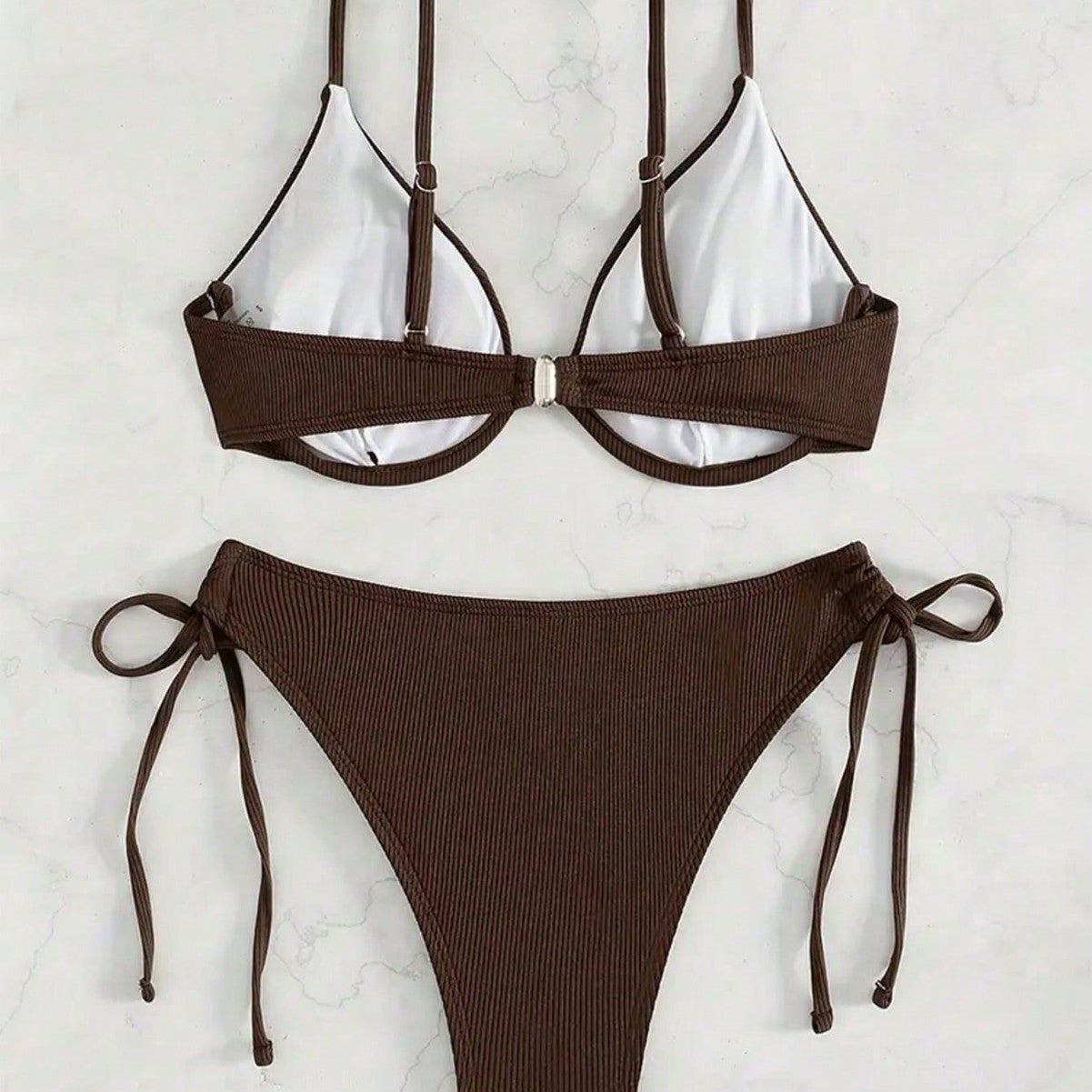 Solid color collar bikini set