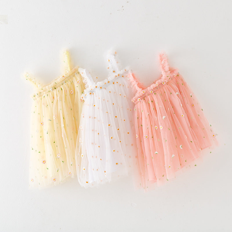 INS Summer New Style Strap Girls Dress Embroidered Sweet Tulle Dress Children's Formal Dress Princess Dress Wholesale