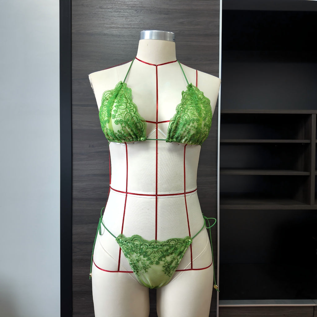 Sexy Lace Bikini Set with Tie-Up Detail, Two-Tone Edge, Split Swimsuit for Women