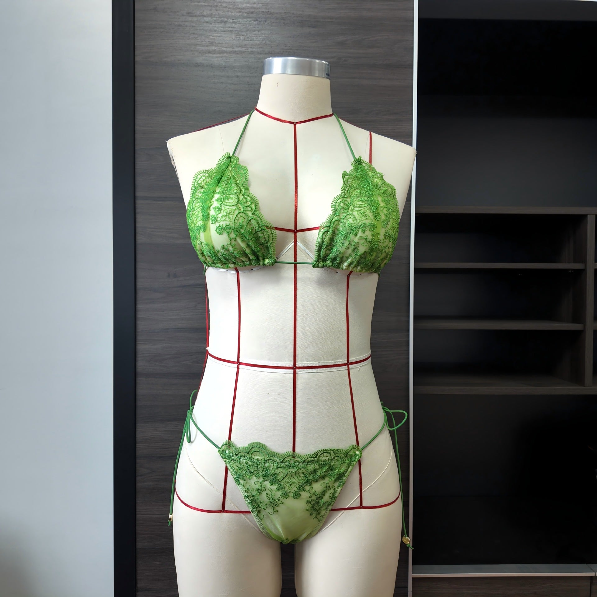 Sexy Lace Bikini Set with Tie-Up Detail, Two-Tone Edge, Split Swimsuit for Women